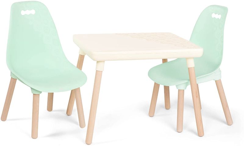 Photo 2 of B. spaces by Battat – Kids Furniture Set – 1 Craft Table & 2 Kids Chairs with Natural Wooden Legs (Ivory and Mint)
