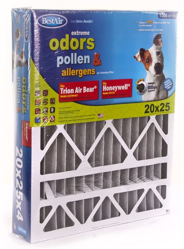 Photo 1 of BestAir, 20" x 25" x 4" Air Cleaning Furnace Filter, MERV 11, Carbon Infused to Neutralize Odor, For Honeywell Models, 1 Count (Pack of 1)
CORNER IS SMASHED