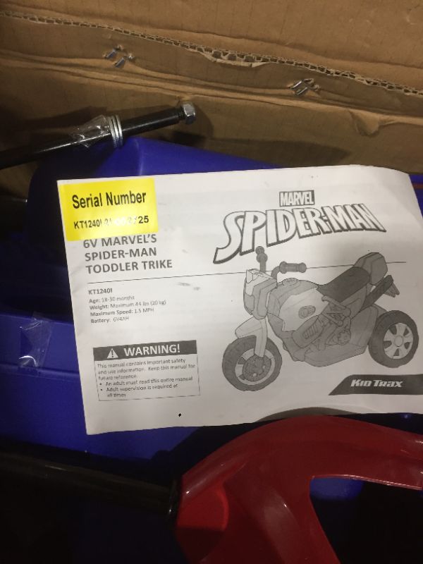 Photo 1 of Kid Trax Marvel Spiderman Toddler ATV Ride On Toy, 6 Volt Battery, 3-5 Years, Max Rider Weight 50 lbs, LED Head Lights, Spider-Man Blue/Red
