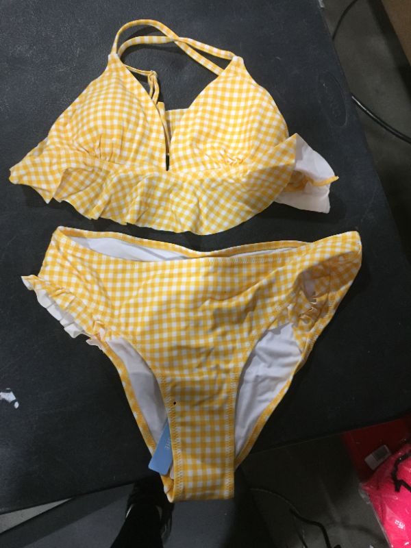 Photo 2 of Yellow Gingham Ruffle Bikini
SIZE M