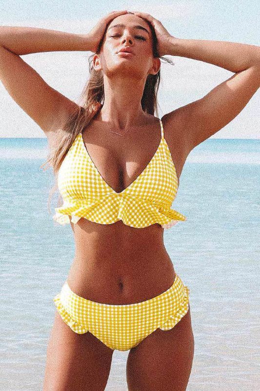 Photo 1 of Yellow Gingham Ruffle Bikini
SIZE M