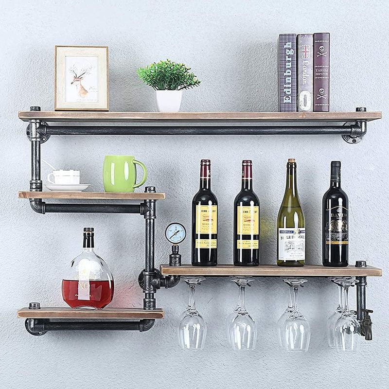 Photo 1 of 39.37in Rustic Metal Floating Bar Shelves Wall Mounted,Industrial Pipe Shelf Wine Racks with 4 Stem Glass Holder,Steampunk Pipe Shelving Wood Shelves,Farmhouse Wall Shelf Kitchen Wine Holder
LOOSE HARDWARE