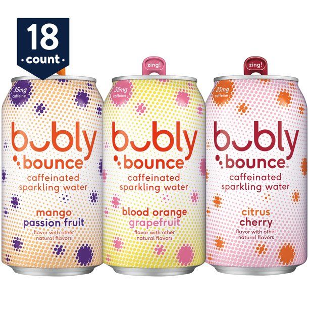 Photo 1 of (18 Cans) Bubly Bounce Caffeinated Sparkling Water, 3 Flavor Variety Pack, 12 Fl Oz
BEST BY 3/21/22