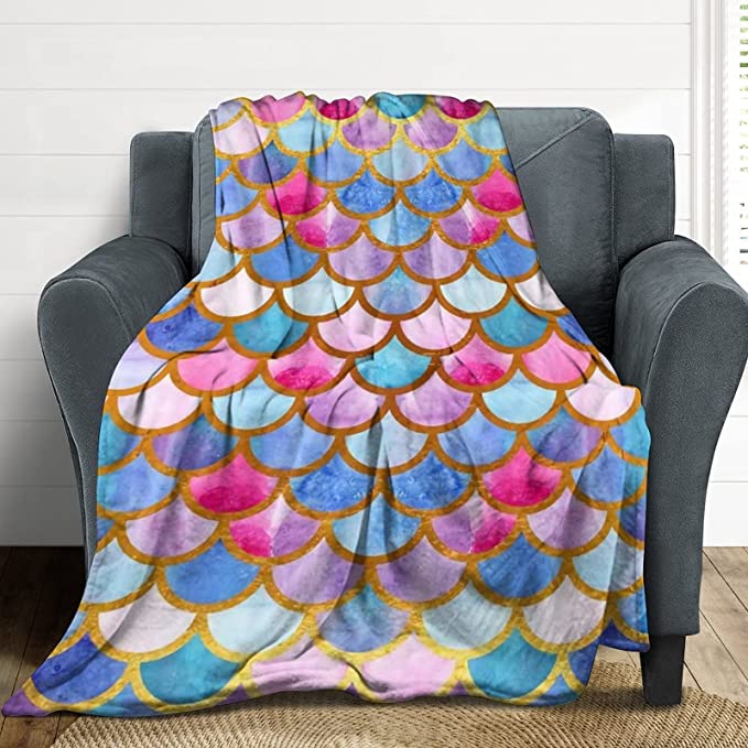 Photo 1 of Cooling Blanket,Throw Bed Blanket,Novelty 3D Fish Scale Blanket for Your Family,Lightweight Soft Flannel Size (40"x50" )
