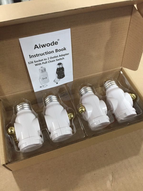 Photo 2 of Aiwode Socket Adapter,Pull Chain Control,UL Listed 2 Outlet Light Socket Adapter,E26 Bulb Socket to Outlet Splitter,Polarized Outlet,White(4-Pack).
