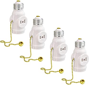 Photo 1 of Aiwode Socket Adapter,Pull Chain Control,UL Listed 2 Outlet Light Socket Adapter,E26 Bulb Socket to Outlet Splitter,Polarized Outlet,White(4-Pack).
