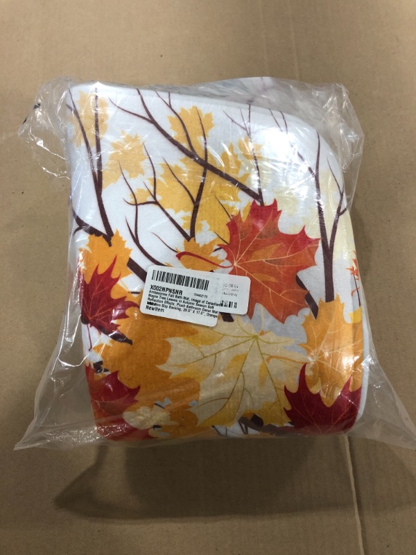 Photo 2 of Ambesonne Fall Bath Mat, Image of Canadian Maple Tree Leaves in Autumn Season Soft Reflection Effects, Plush Bathroom Decor Mat with Non Slip Backing, 29.5" X 17.5", Orange White
