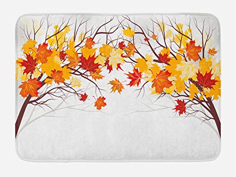 Photo 1 of Ambesonne Fall Bath Mat, Image of Canadian Maple Tree Leaves in Autumn Season Soft Reflection Effects, Plush Bathroom Decor Mat with Non Slip Backing, 29.5" X 17.5", Orange White
