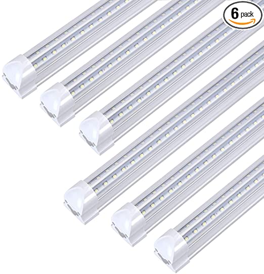 Photo 1 of 8FT LED Light Fixtures 72W, 8FT LED Shop Light 5000K Daylight White Dual Side T8 V-Shape Integrated 8 Foot LED Tube Lights(150W Fluorescent Light Equivalent), 8640Lm, Clear Cover (6 Pack)
