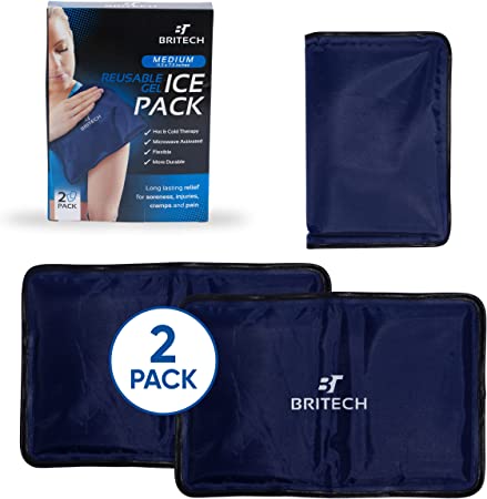 Photo 1 of Britech Gel Ice Pack for Injuries Reusable – Hot & Cold Therapy Pack Compress Flexible Ice Pack Great for Back, Shoulder, Elbow, Knee Pain Relief – Therapy for Swelling & Bruises (Medium (Pack of 2))
