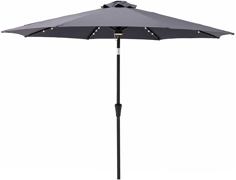 Photo 1 of C-Hopetree 9 ft Outdoor Patio Market Table Umbrella with Solar LED Lights and Tilt, Anthracite ++

