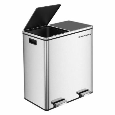 Photo 1 of 16 Gallon Step Trash Can, Double Recycle Pedal Bin, 2x30L Garbage Bin, Silver
