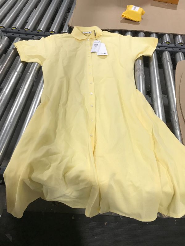 Photo 2 of Lacoste Short Sleeve Button Through Belt Pique Dress (Custard Yellow) Women's Dress, size 36/4