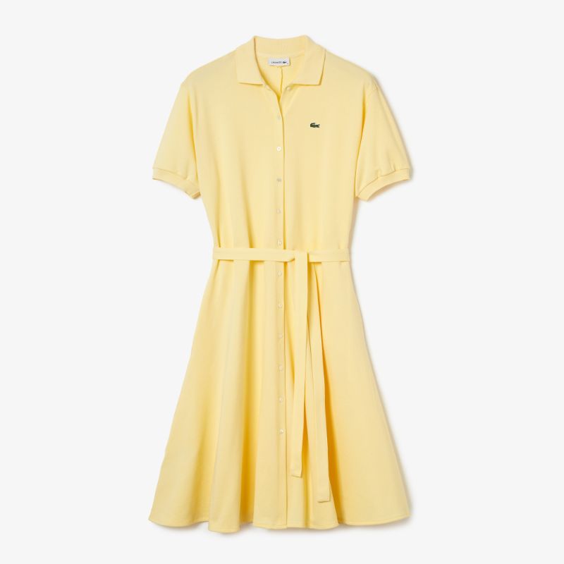 Photo 1 of Lacoste Short Sleeve Button Through Belt Pique Dress (Custard Yellow) Women's Dress, size 36/4