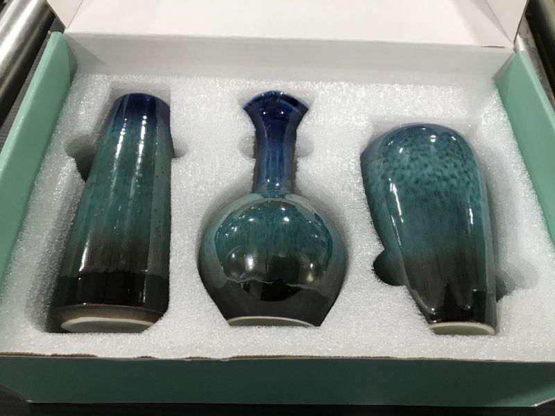 Photo 2 of Ceramic Flower Vases Set of 3, Special Design Style of Flambed Glazed,Decorative Modern Floral Vase for Home Decor Living Room Centerpieces and Events