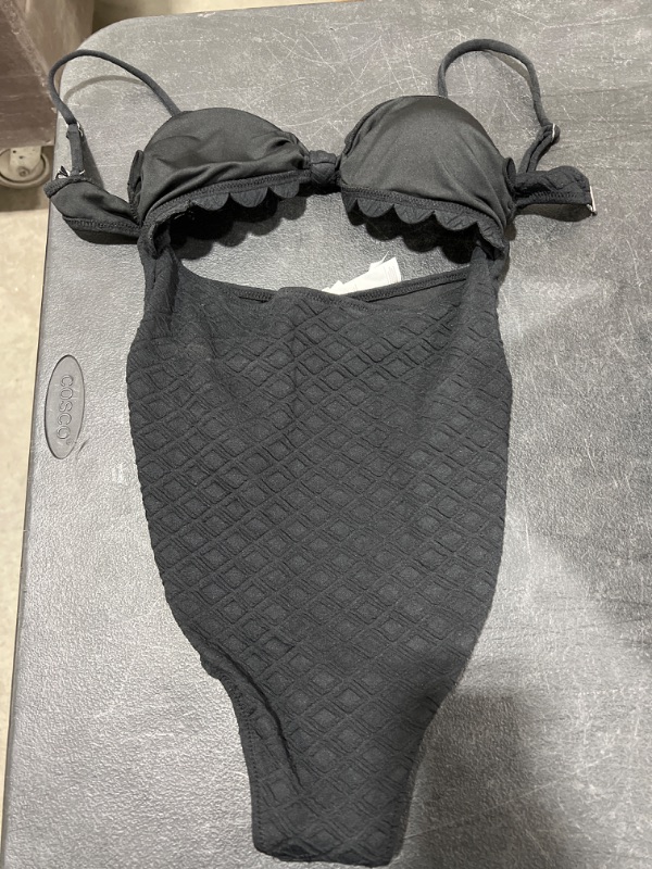 Photo 2 of Black Knotted Scalloped One Piece Swimsuit SIZE S 