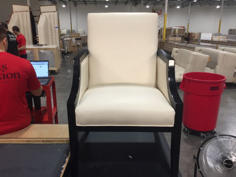Photo 1 of Black Dining Room Chair with Creme Cushions and Green Siding 38H x 24L x 25W Inches