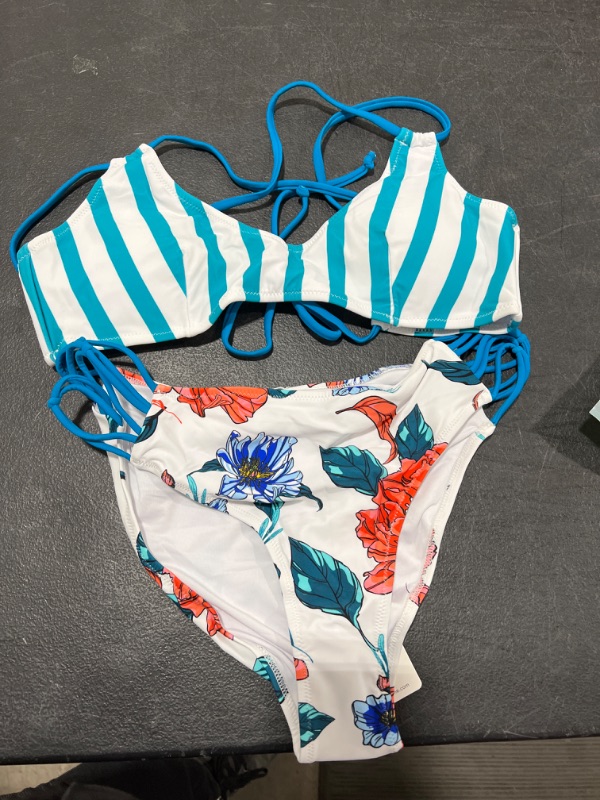 Photo 2 of Stripe And Floral Strappy Bikini SIZE L 
