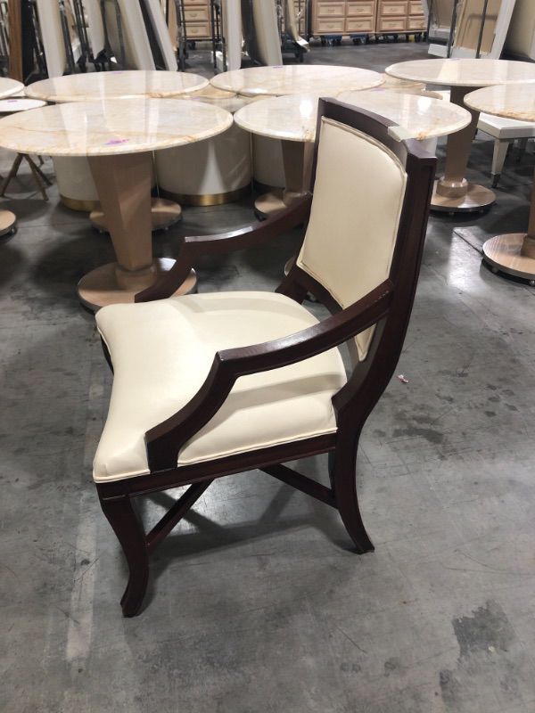 Photo 1 of Brown Dining Room Chair with Creme Cushions 38H x 24W x 21L Inches