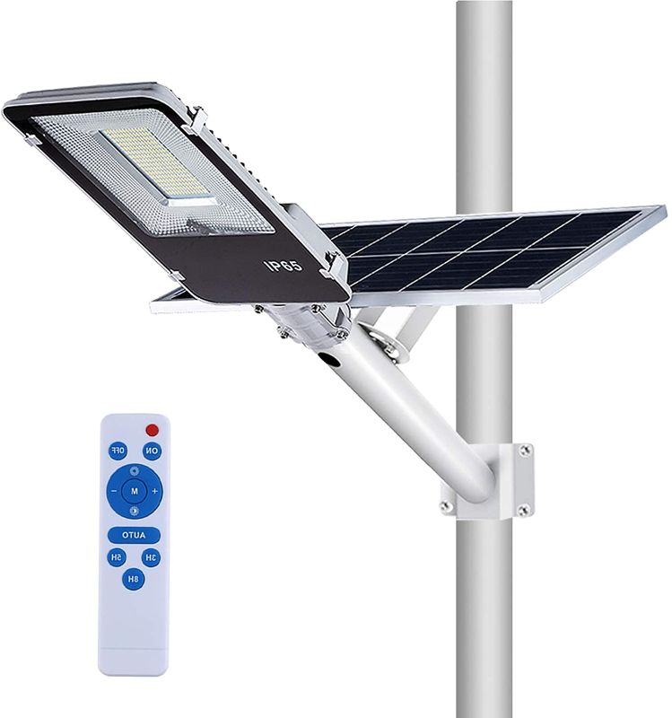 Photo 1 of 100W Solar Street Flood Lights, APONUO Outdoor Street Light 5000 Lumens Solar Powered Flood Lamp with Remote Control High Brightness Dusk to Dawn for Yard, Driveway, Swimming Pool
