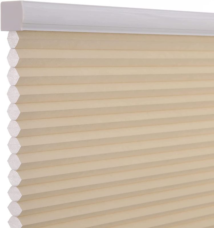 Photo 1 of Changshade Cordless & Light Filtering Cellular Shade, Pleated Honeycomb Shade with The Diameter of 1.5 inch honeycombs, Window Shade and Blind, 24 inches Wide, Beige CEL24BG48D
