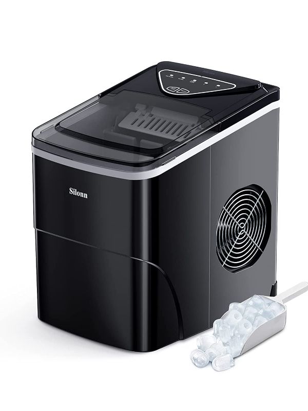 Photo 1 of Silonn Ice Makers Countertop, 9 Cubes Ready in 6 Mins, 26lbs in 24Hrs, Self-Cleaning Ice Machine with Ice Scoop and Basket, 2 Sizes of Bullet Ice for Home Kitchen Office Bar Party
