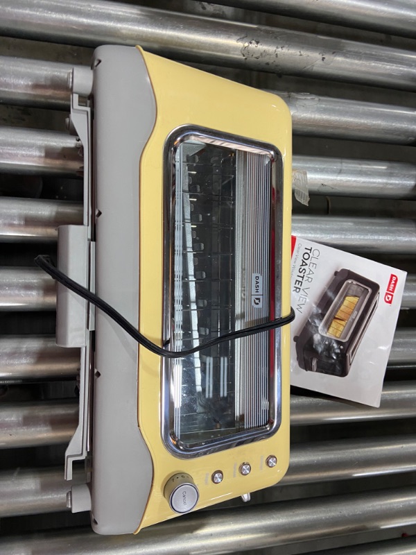 Photo 1 of Dash Clear View Extra Wide Slot Toaster with Stainless Steel Accents + See Through Window-Defrost, Reheat + Auto Shut Off Feature for Bagels, Specialty Breads & other Baked Goods, Yellow
