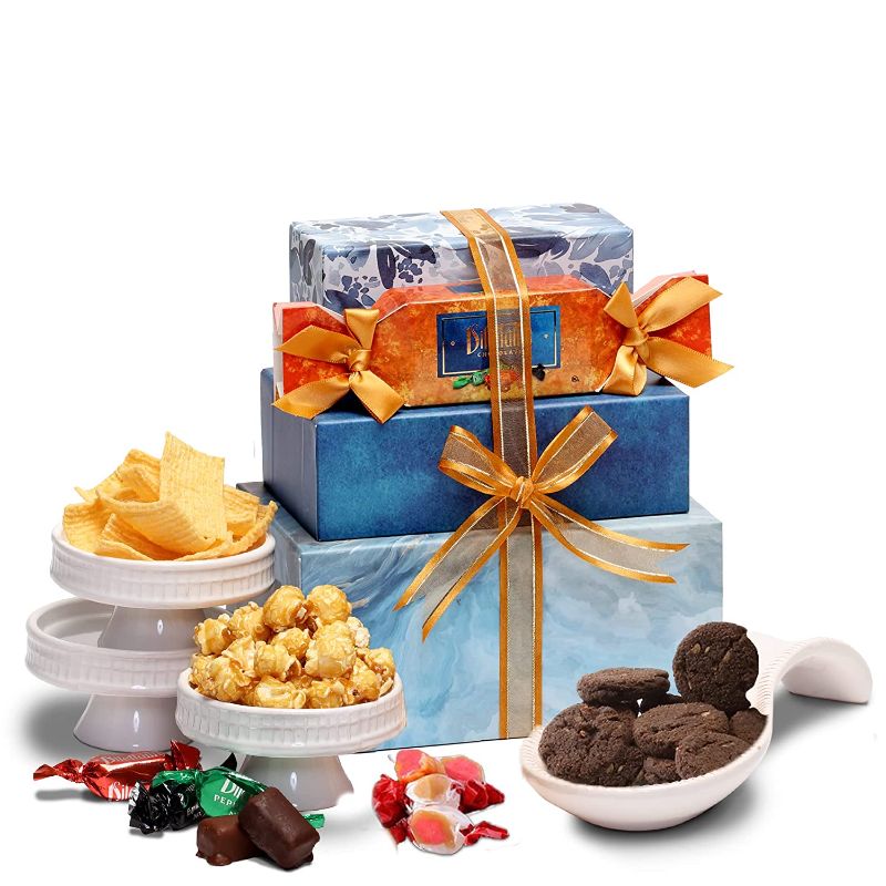 Photo 1 of Broadway Basketeers Thinking of You Gift Tower Basket of Snacks, Cookies, Chocolates and Items for Christmas, Holiday, Birthday, Get Well Gifts, Easter,...
