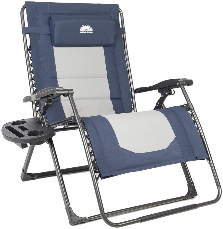 Photo 1 of Coastrail Outdoor Zero Gravity Chair Oversized XXL 33" Width Patio Recliner Padded Large Armrest Reclining Folding Lounger with Pillow, Side Table for Camping, Lawn Garden, 500lbs Capacity
