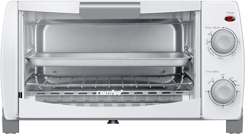 Photo 1 of COMFEE' Toaster Oven Countertop, 4-Slice, Compact Size, Easy to Control with Timer-Bake-Broil-Toast Setting, 1000W, White (CFO-BB102)
