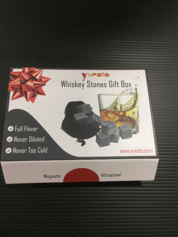 Photo 2 of Best Whiskey Stones Gift Set with Magnetic Closure - Unique Present Box - Soapstone Chilling Rocks and Velvet Bag to Cool Bourbon with No Ice - 9 Reusable Cubes 