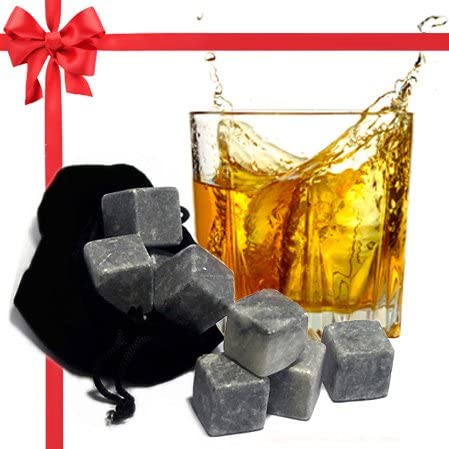 Photo 1 of Best Whiskey Stones Gift Set with Magnetic Closure - Unique Present Box - Soapstone Chilling Rocks and Velvet Bag to Cool Bourbon with No Ice - 9 Reusable Cubes 