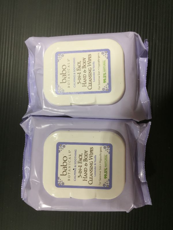 Photo 2 of [Pack of 2] Babo Botanicals Calming 3-in-1 Face, Hand & Body Cleansing Wipes - with French Lavender & Meadowsweet - for Babies, Kids & Adults with Sensitive Skin - 30 ct.
