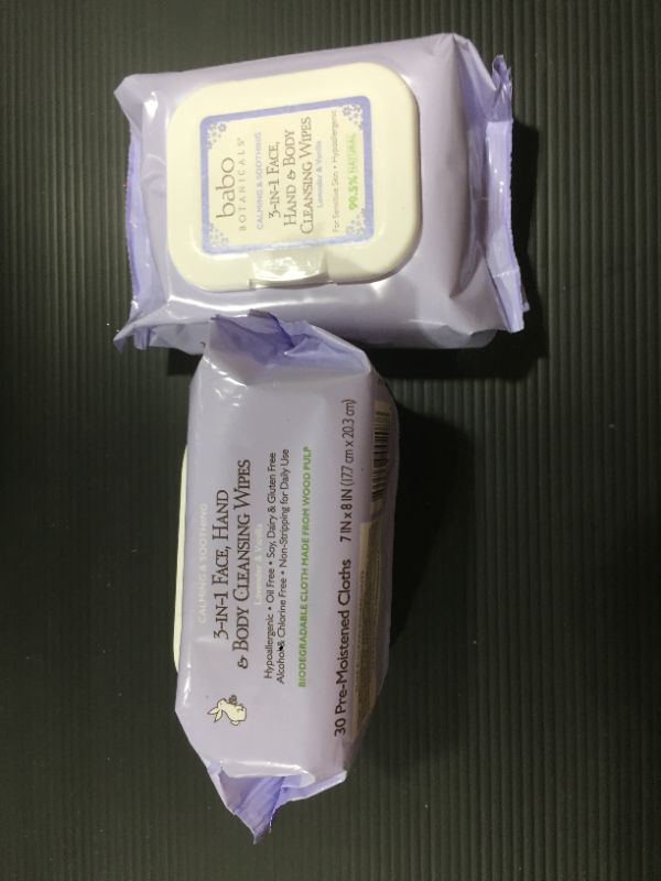 Photo 1 of [Pack of 2] Babo Botanicals Calming 3-in-1 Face, Hand & Body Cleansing Wipes - with French Lavender & Meadowsweet - for Babies, Kids & Adults with Sensitive Skin - 30 ct.
