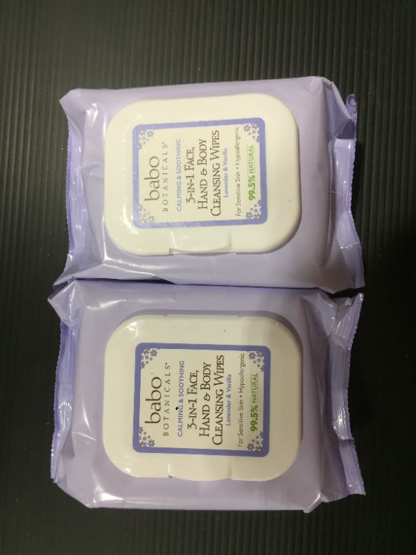 Photo 3 of [Pack of 2] Babo Botanicals Calming 3-in-1 Face, Hand & Body Cleansing Wipes - with French Lavender & Meadowsweet - for Babies, Kids & Adults with Sensitive Skin - 30 ct.
