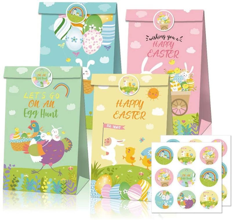 Photo 1 of [Pack of 2] Easter Candy Bags 12pcs Goodie Gift Treat Bags for Easter Themed Party Ideas Kids Birthday Bash Decoration Supplies