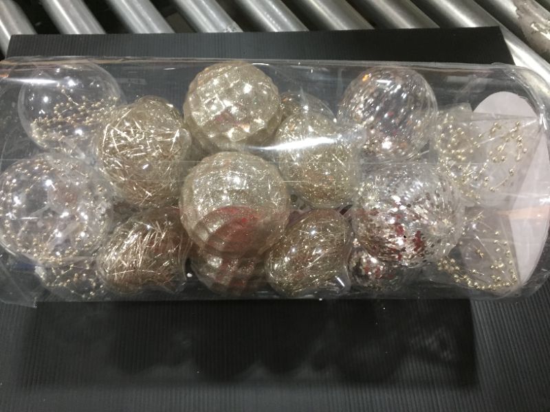 Photo 1 of Clear Plastic Christmas Ball Ornaments, Transparent, See-Through, Crystal Baubles, Bulbs with Stuffed Delicate Decorations for Xmas Tree (24 Counts, Champagne)
