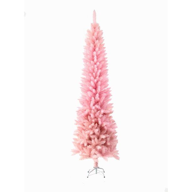 Photo 1 of 7ft Pink Pencil Artificial Christmas Tree with 800 Tips - Full Fashion Pink Artificial Pencil Christmas Tree
