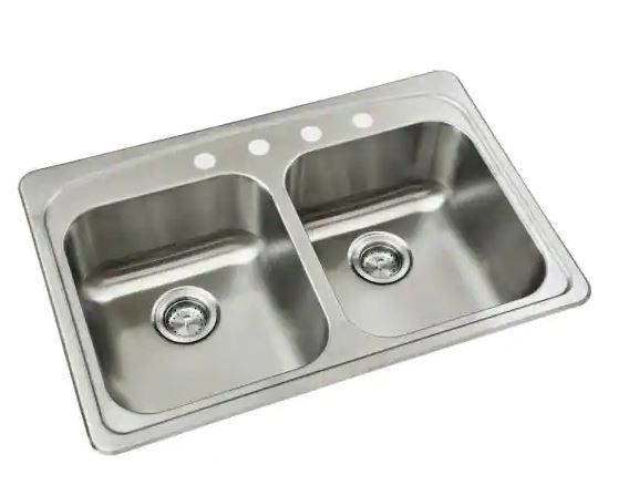 Photo 1 of Drop-In Stainless Steel 33 in. 4-Hole Double Bowl Kitchen Sink
