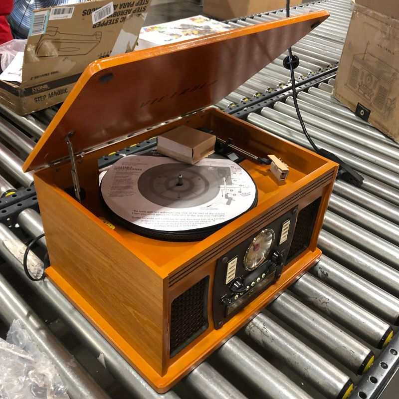 Photo 2 of Victrola 8-in-1 Bluetooth Record Player & Multimedia Center, Built-in Stereo Speakers - Turntable, Wireless Music Streaming, Real Wood | Oak