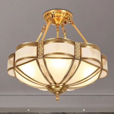 Photo 1 of Bowl Frosted Glass Semi Flush Light Traditional 3/4 Lights Dining Room Semi Flush Mount in Brass, 14"/18"/23.5" Wide