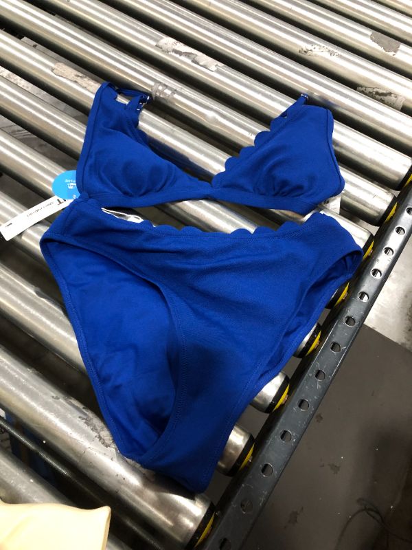 Photo 2 of Blue Scalloped Mid Waisted Bikini Lg