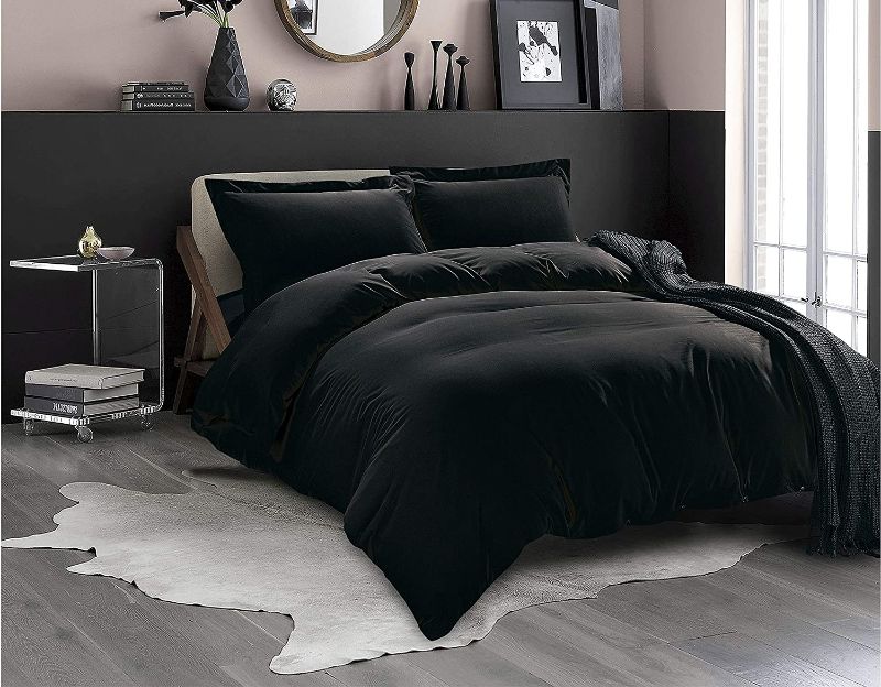 Photo 1 of Elegant Comfort Luxury 3-Piece Duvet Cover Set - Ultra Soft 1500 Thread Count Egyptian Quality Hotel Collection - Comforter Cover with Button Closure and 2 Pillow Shams, Full/Queen, Black