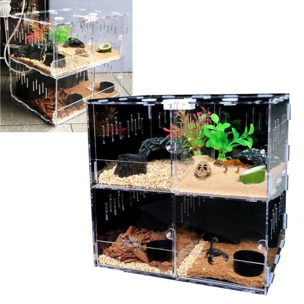 Photo 1 of 4 Grid Acrylic Pet Reptile Cage Enclosure Feeding Breeding Tank Lizard Frog Tank