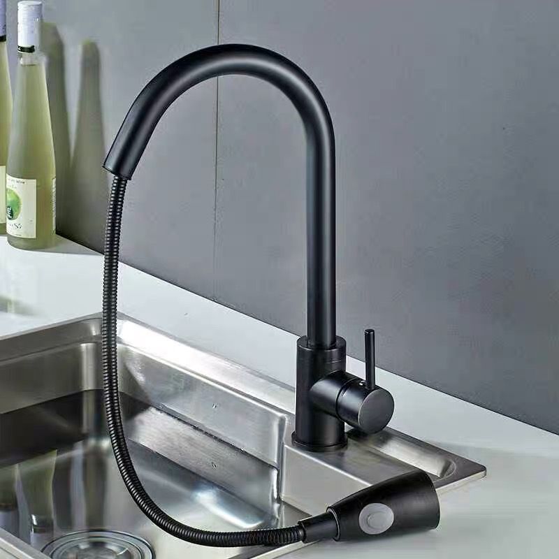 Photo 1 of 304 Stainless Steel Hot And Cold Water Flexible Hose For Kitchen Faucet With Pull-Out Spout black color kitchen sink tap