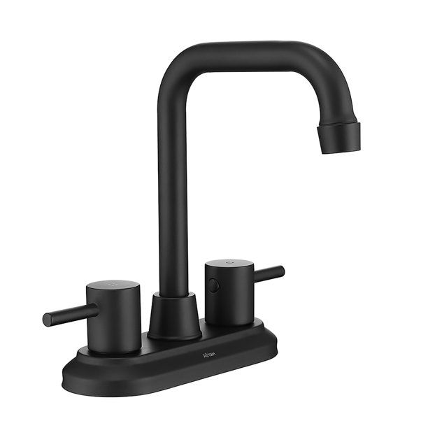 Photo 1 of 4" Centerset 2-Handle High-Arc Bathroom Faucet In Matt Black Spot Resist no sink plug