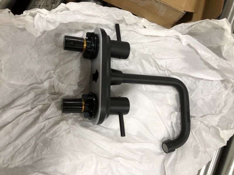 Photo 2 of 4" Centerset 2-Handle High-Arc Bathroom Faucet In Matt Black Spot Resist no sink plug