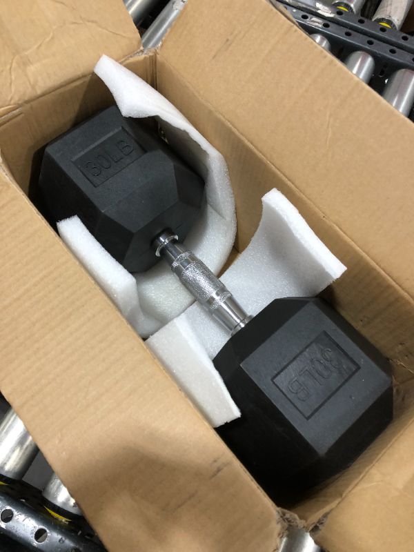 Photo 2 of BalanceFrom Rubber Encased Hex Dumbbells, 30 lbs, Black