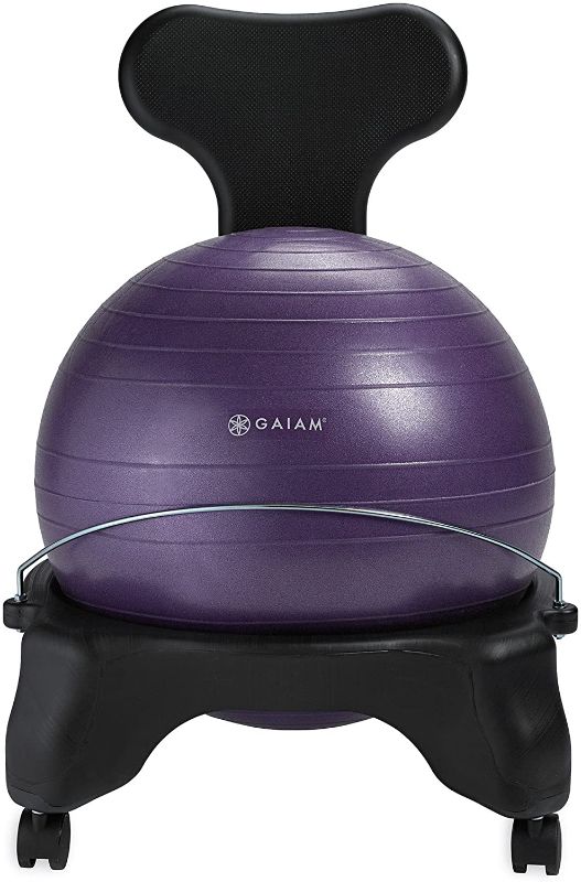 Photo 1 of Gaiam Classic Balance Ball Chair – Exercise Stability Yoga Ball Premium Ergonomic Chair for Home and Office Desk with Air Pump, Exercise Guide and Satisfaction Guarantee