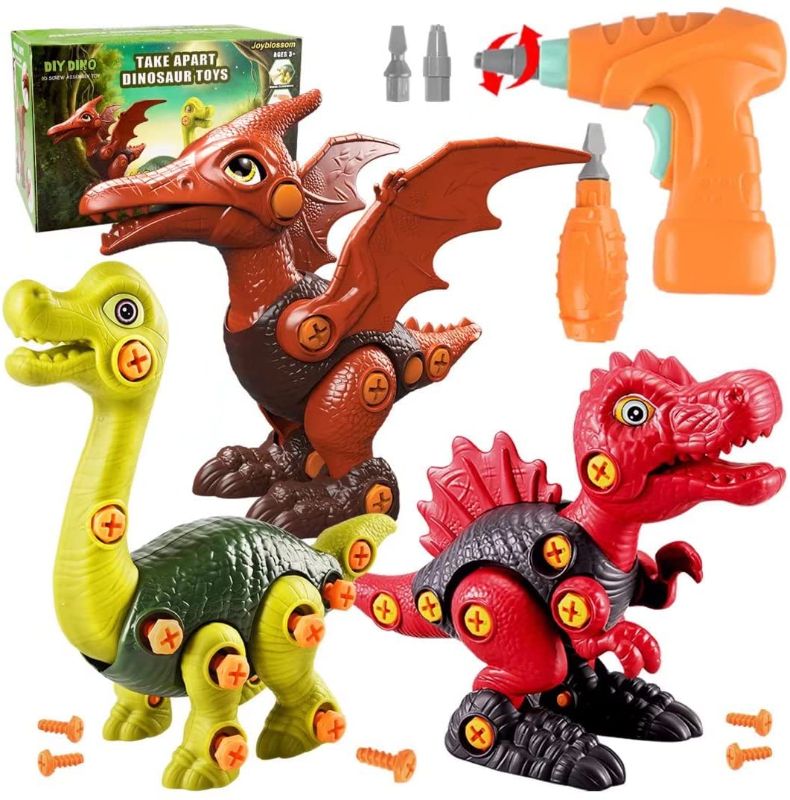 Photo 1 of Dinosaur Toys for 3 4 5 6 7 Year Old Boys, Take Apart Dinosaur Toys for Kids 3-5 5-7, Building Construction STEM Dinosaur Toys with Electric Drill Birthday Children’ Day Gifts for Boys Girls (A-3 pcs)